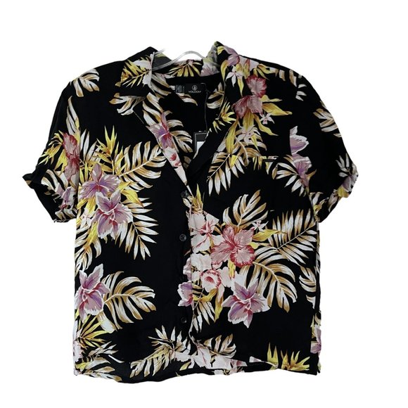 Volcom Tops - Volcom Gen Wow Black Floral Print Short Sleeve Button Front Shirt X-Small XS